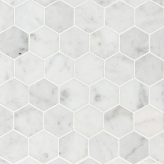 CARRARA WHITE 2" HEXAGON HONED