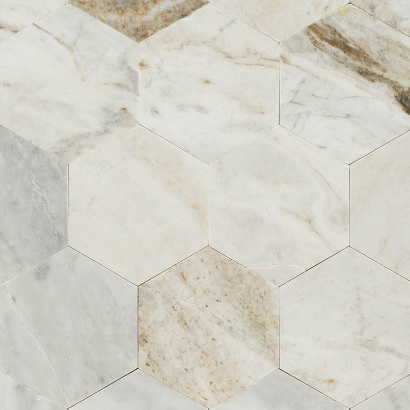 Arabescato Venato 4" Hex Peel And Stick HONED