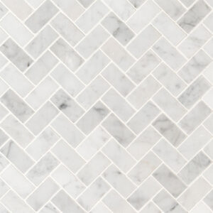 Carrara White 1X2 Herringbone Honed