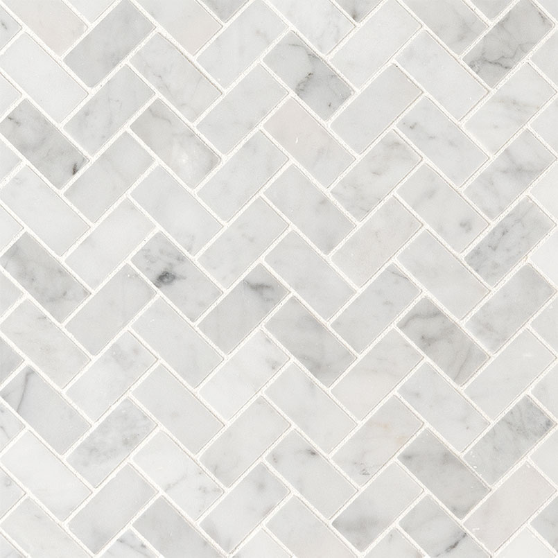 Carrara White 1X2 Herringbone Honed