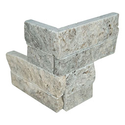 Silver Travertine Mini Panel Corner 4.5x9 SPLITFACE