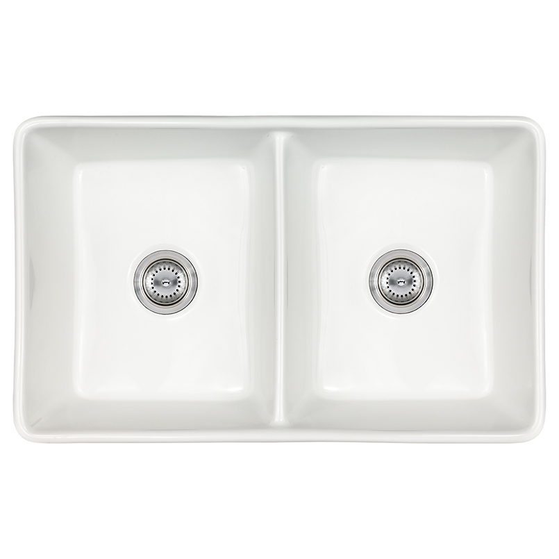 Porcelain Fireclay Farmhouse With Apron Db WHITE-3220 DBL BOWL